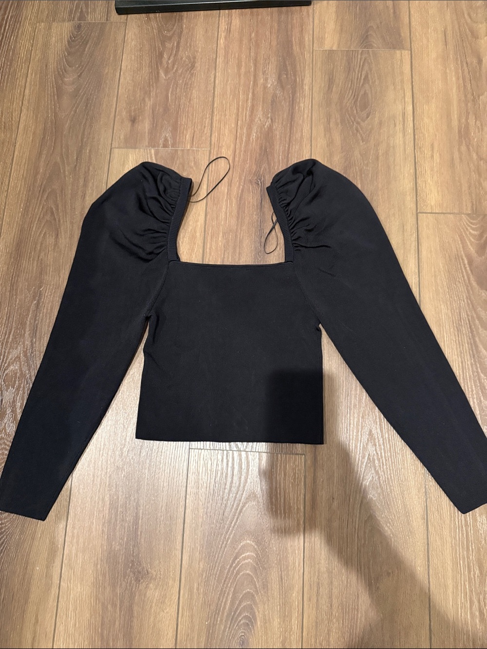 Zara Black Square-Neck Puff-Sleeve Crop Top